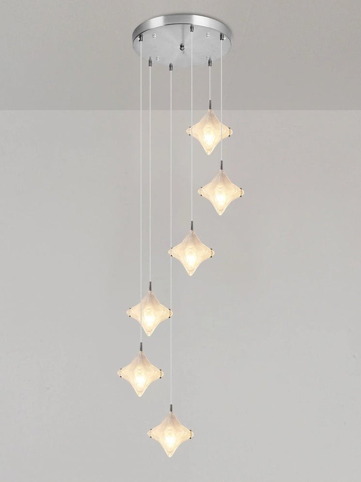 Art Deco Star Staircase Pendant Light - Frosted Glass Hanging Fixture - Astris Altair K1563
