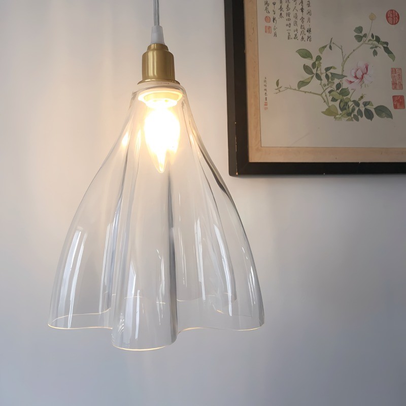 Fluted Stained Glass Pendant Light Above Kitchen Island K15