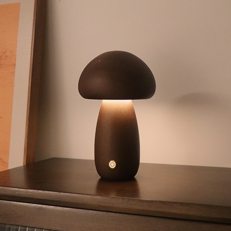 Wooden Mushroom Rechargeable Table Lamp For Living Room K07