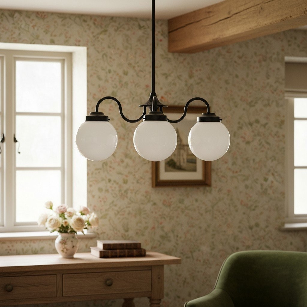 Glorica Glass Vintage Globe Chandelier - Brass 3-Light Frosted Glass Hanging Fixture K1496