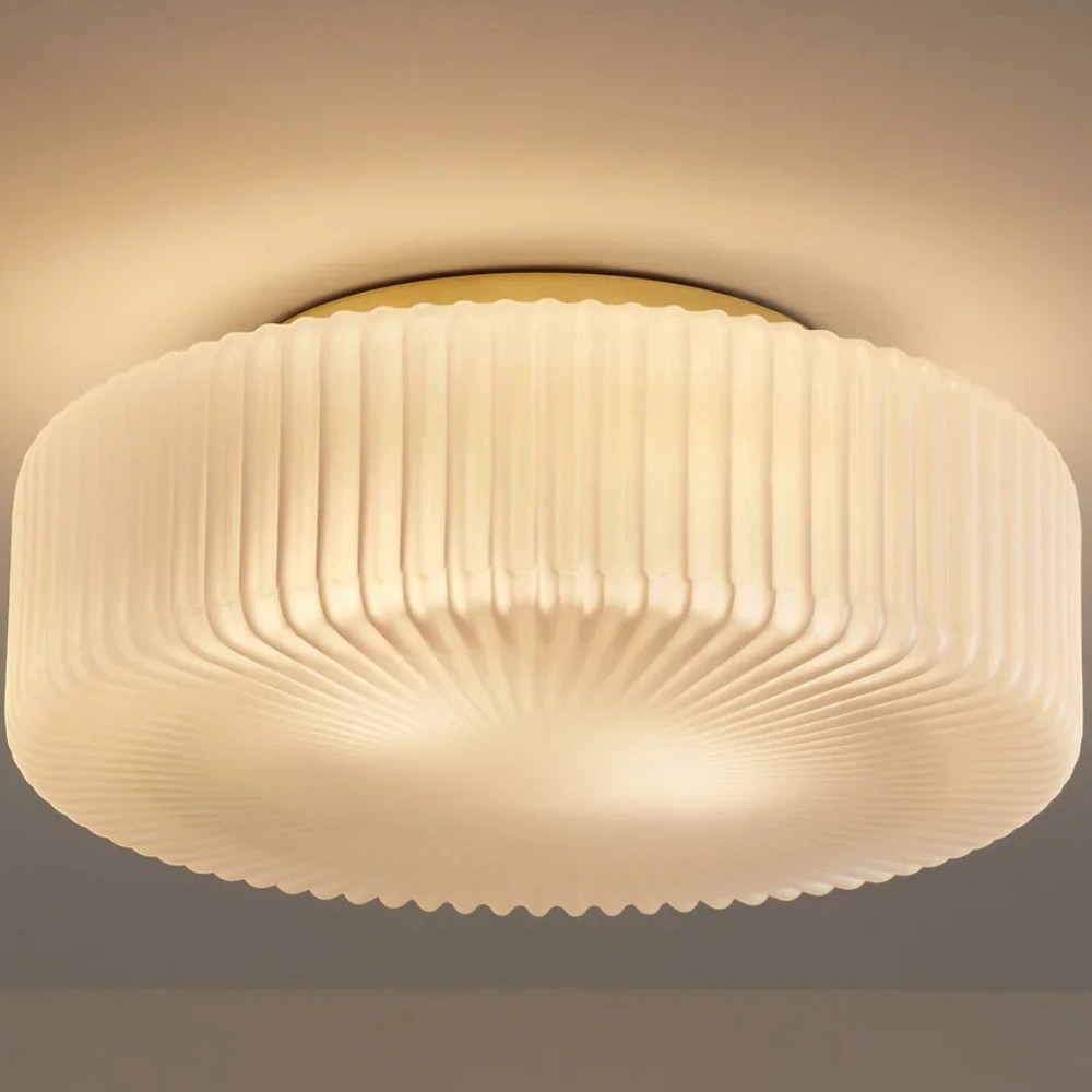 Lunorib Ribbed Metal Glass Ceiling Lamp - Minimalist Opal Glass Light for Kitchen K2223