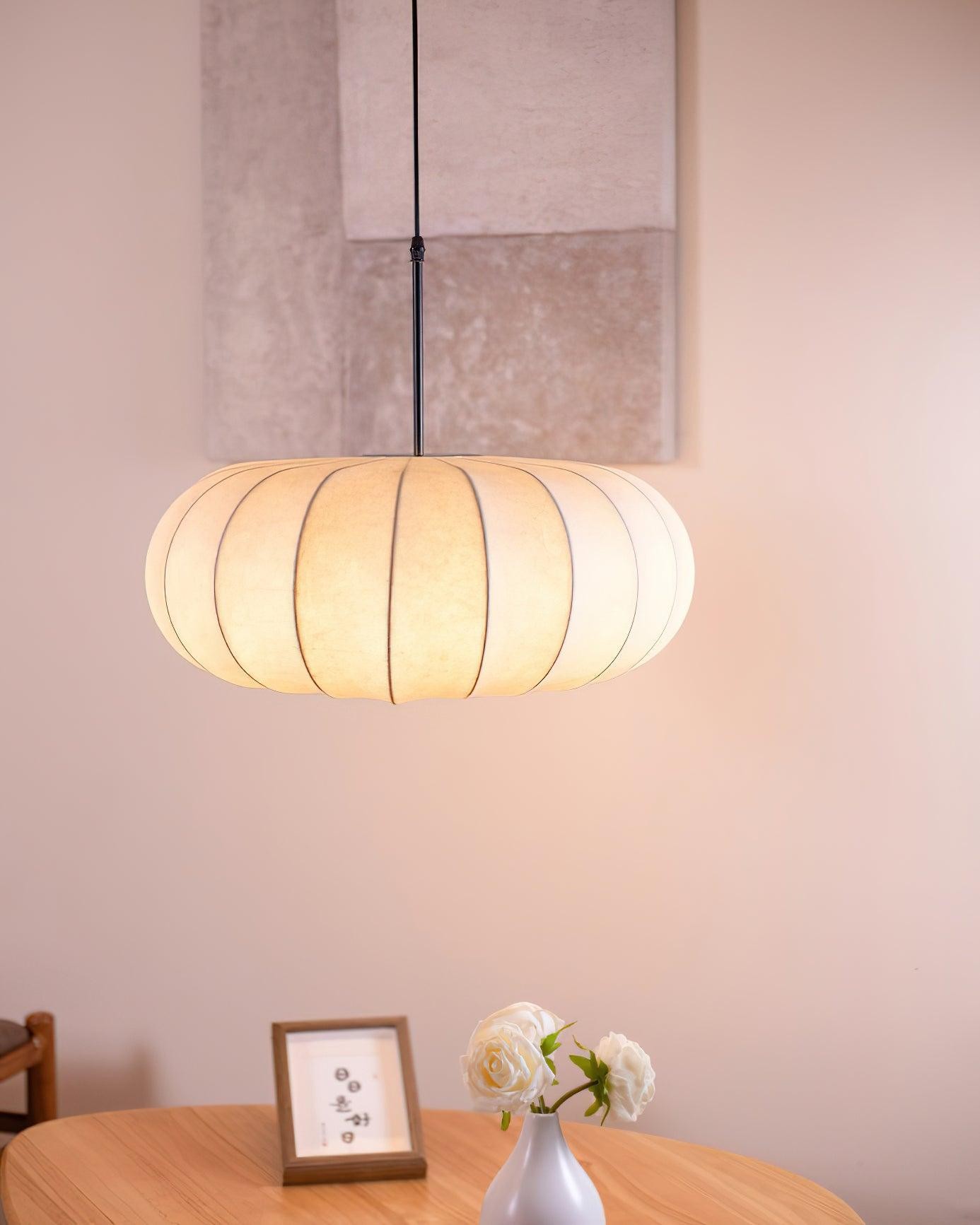 Simple Wabi-sabi White Lantern Fabric Pendant Lamp K744