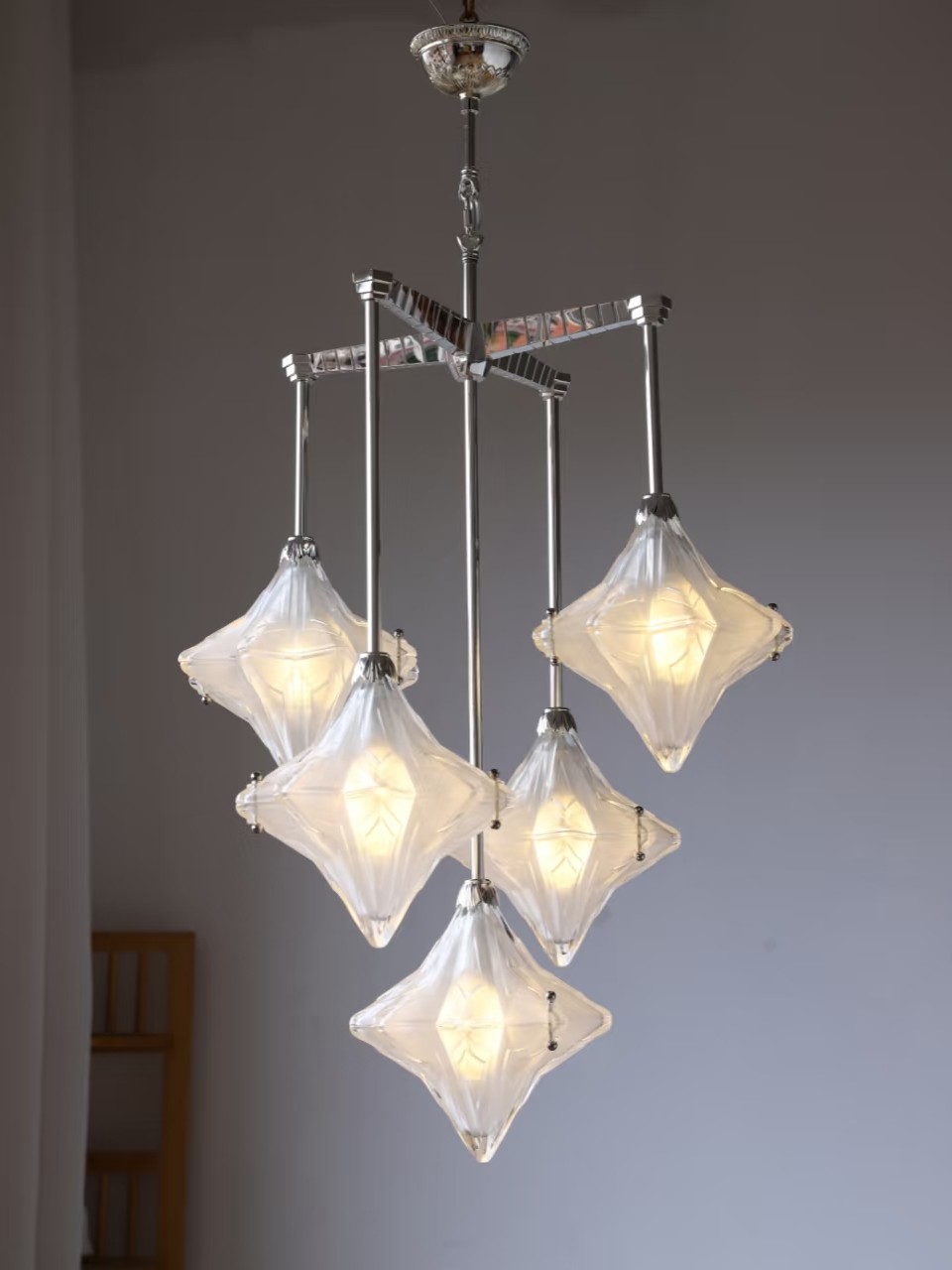 Art Deco Astris Star Chandelier - Frosted Glass Deco Fixture for Dining Room K1564