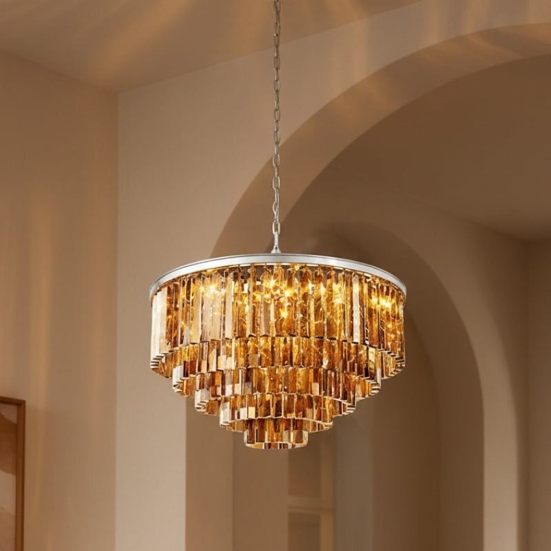 Aurevon Crystal Prism Metal Frame Modern Ceiling Chandelier for Home and Hotel K2071