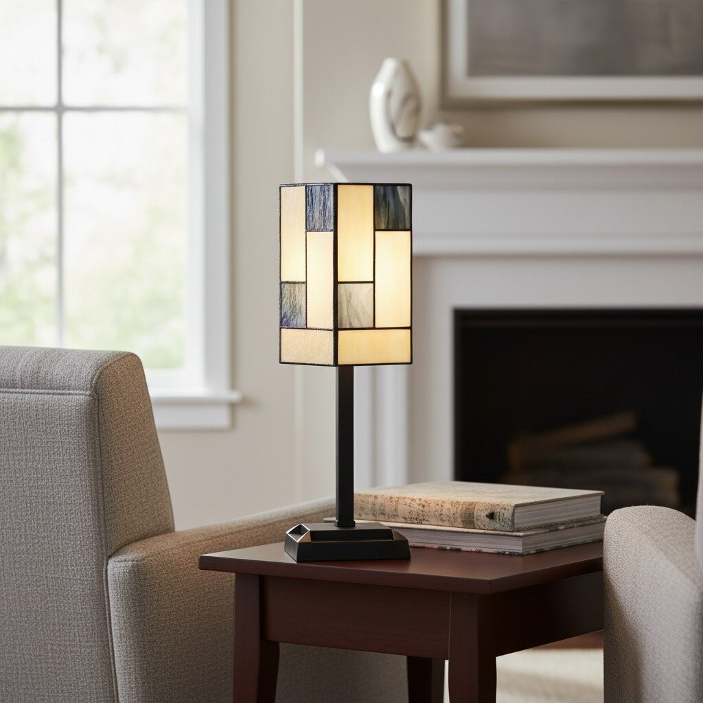 TF Manchester Square Table Lamp - Geometric Glass and Metal for Bedroom and Living Room K2030