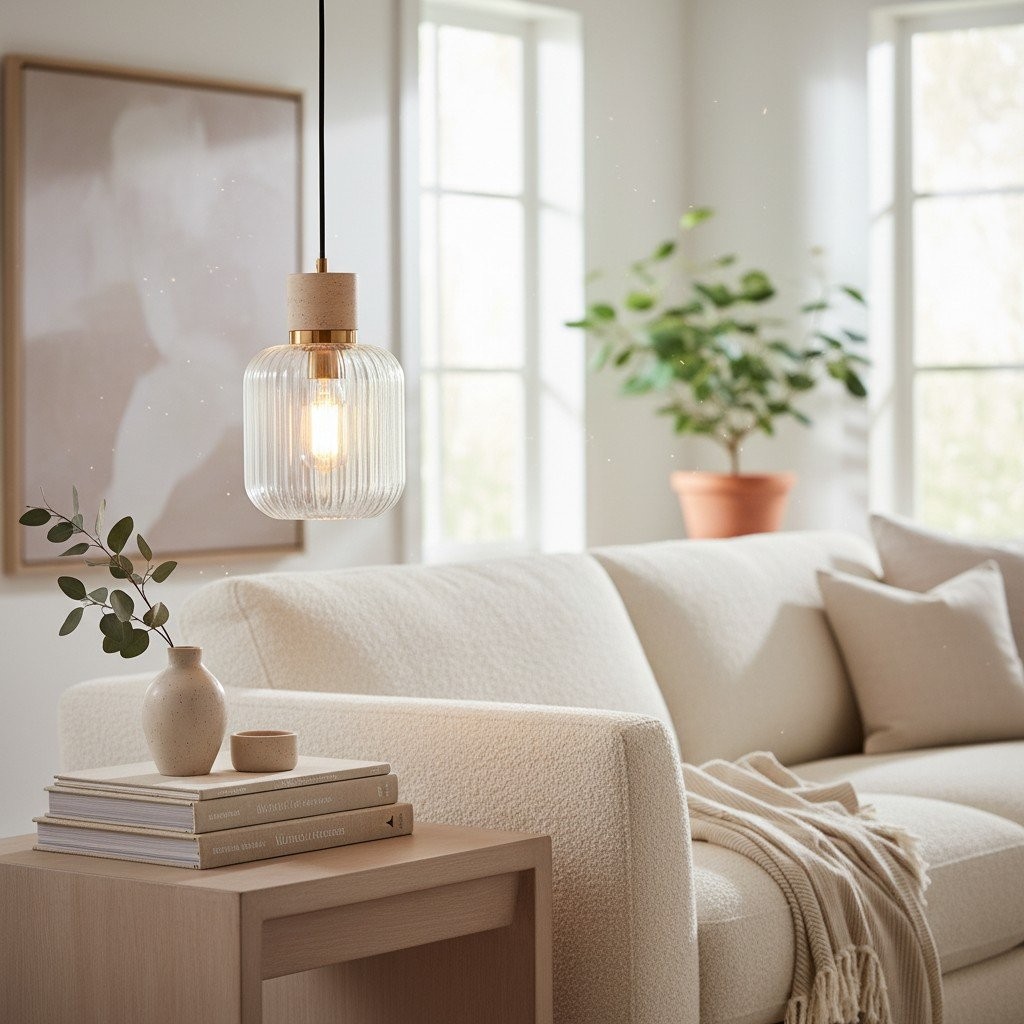 Korlisse Natural Stone and Glass Pendant Light - Stylish Lamp for Lounge or Living Room K1897