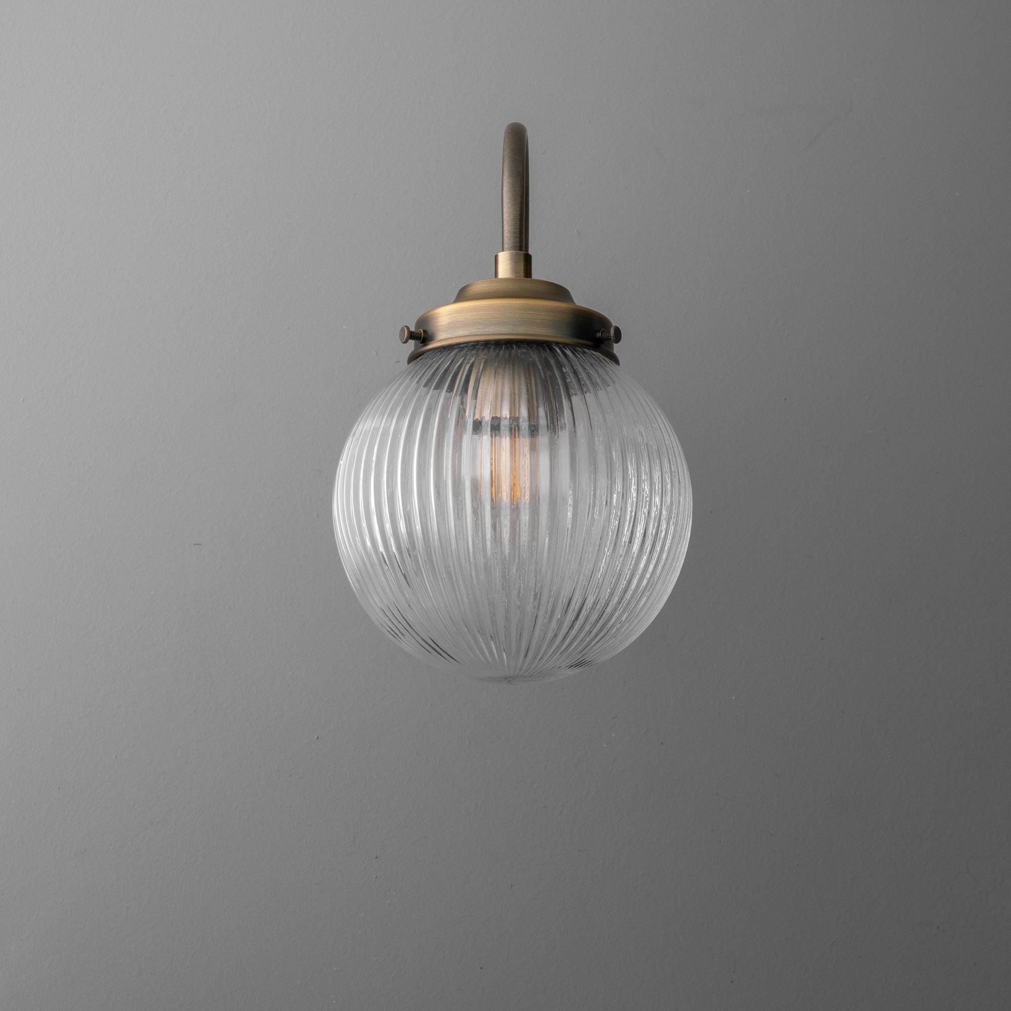 Glorica Glass Aged Brass Wall Sconce - Ribbed Glass Shade Industrial Style Lighting K1539