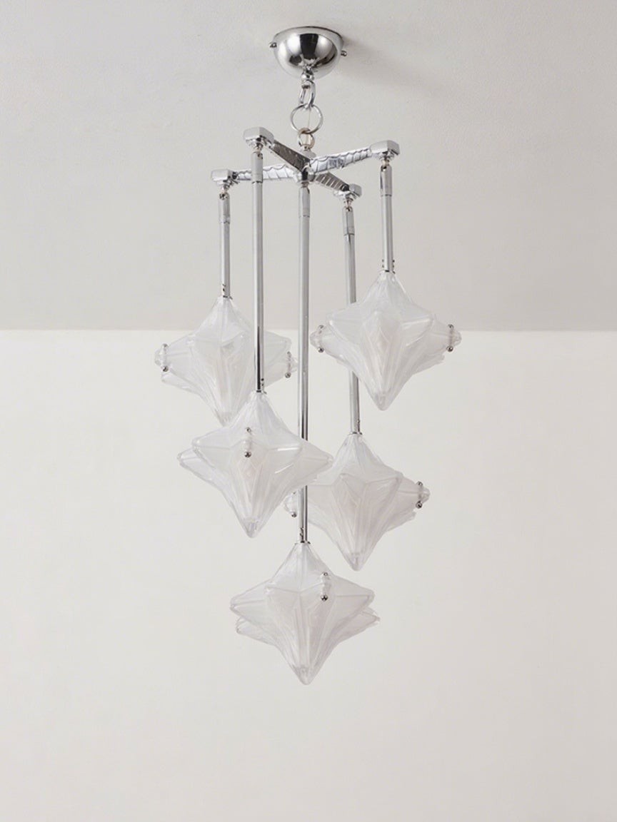 Art Deco Astris Star Chandelier - Frosted Glass Deco Fixture for Dining Room K1564