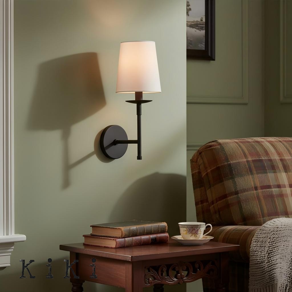 Rowan Iron Wall Sconce with Linen Shade – Industrial Classic Accent Light K1315