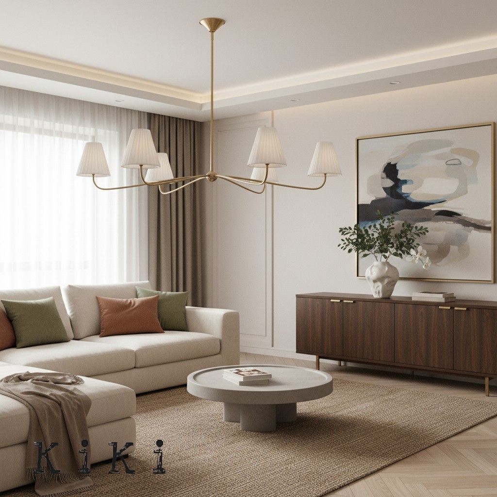Fibura Modern Multi-Light Chandelier – Sleek 2 or 6-Light Design with Linen Shades K1407
