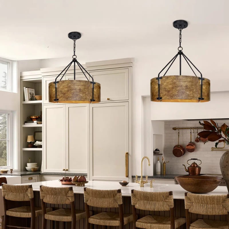 Vintage Brass Drum Pendant Lamp – Aged Metal & Warm Glow K922