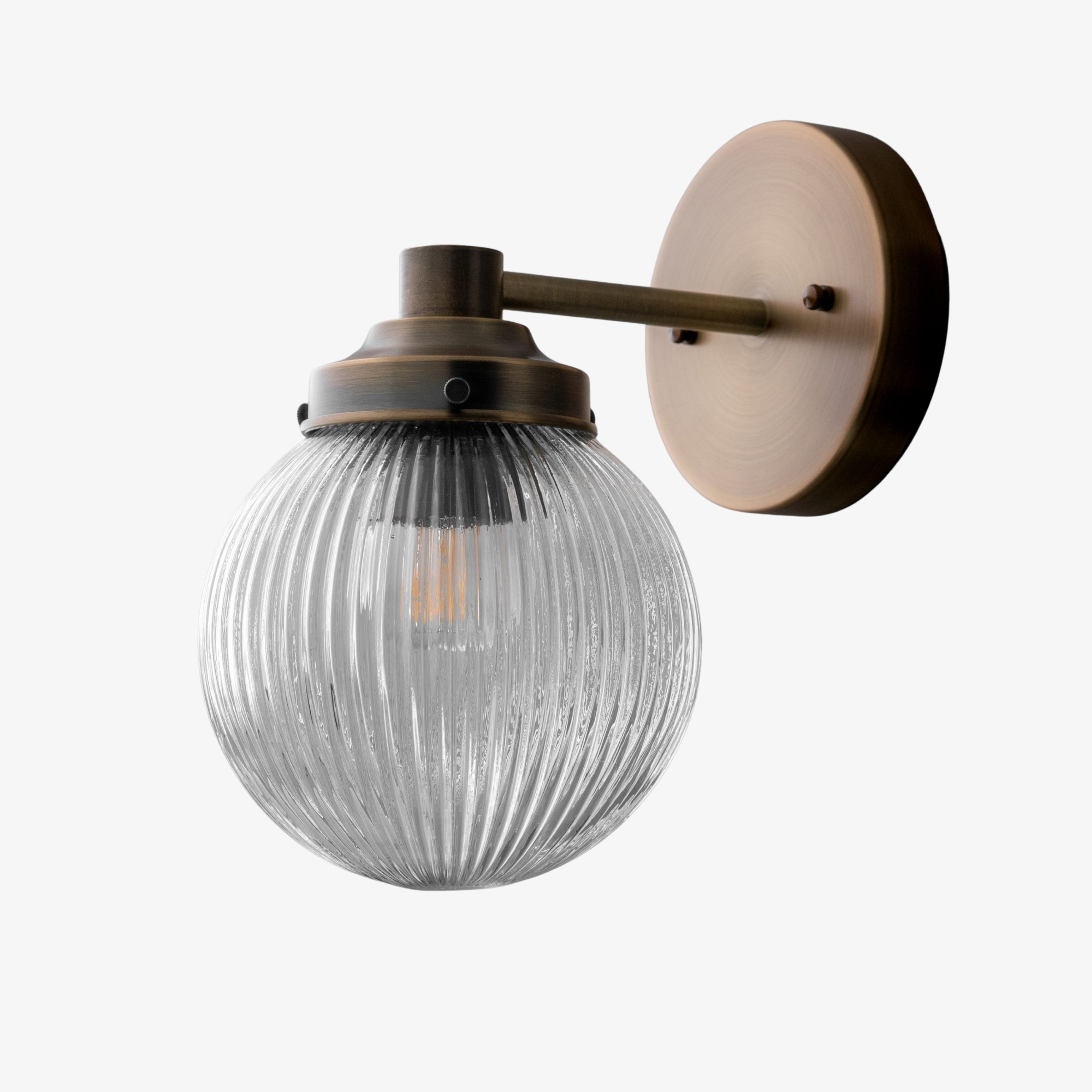 Glorica Glass Aged Brass Wall Sconce - Ribbed Glass Shade Industrial Style Lighting K1539