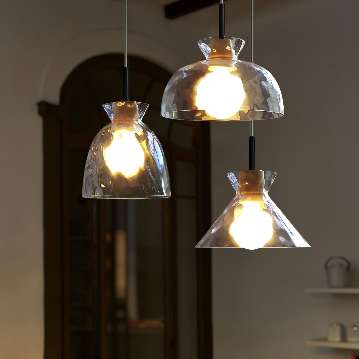 Wavy Glass Pendant Light - Ripple Glass Pendant Light for Dining Room K610