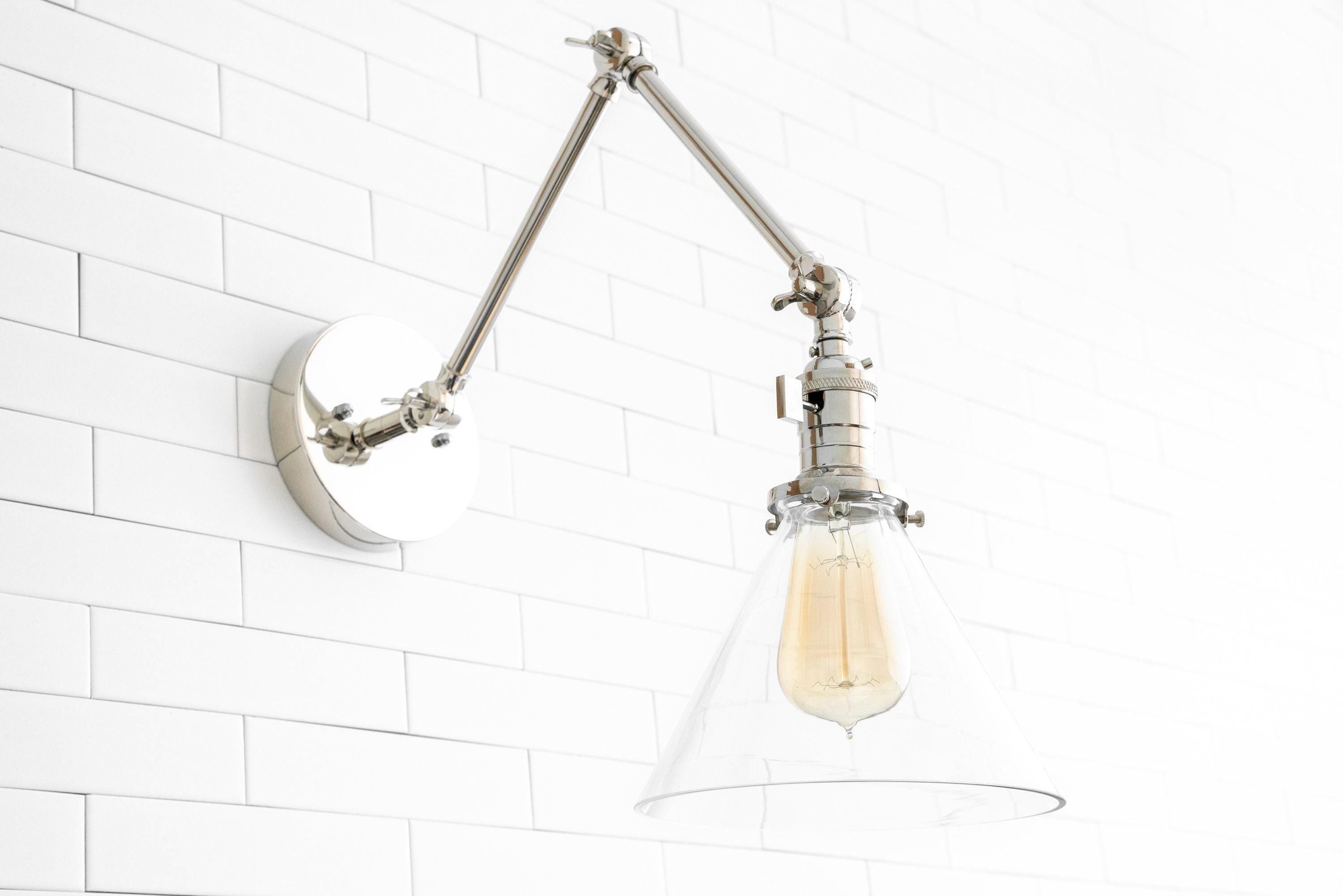 Conique Metal Industrial Wall Sconce with Adjustable Arm - Vintage Glass Cone Shade K1469