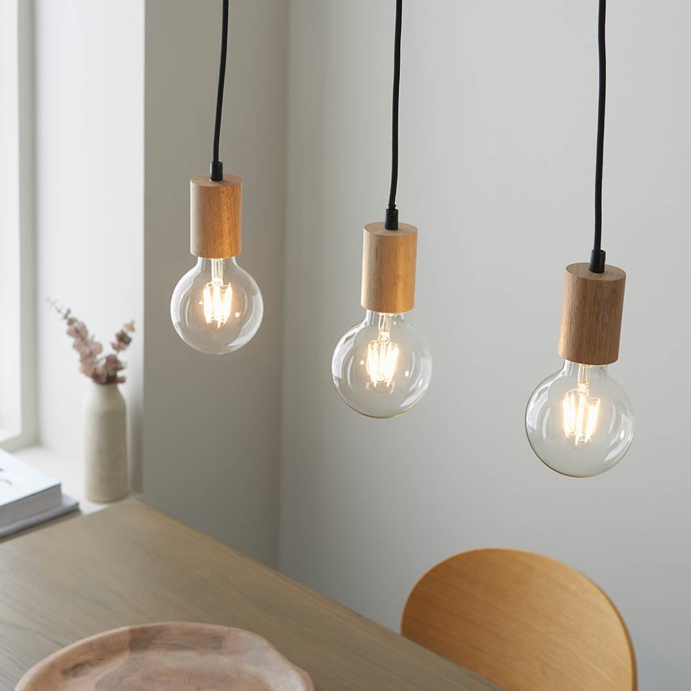 Virell Adjustable Linear Pendant Light - 3‑Bulb Wooden and Metal Design K1837