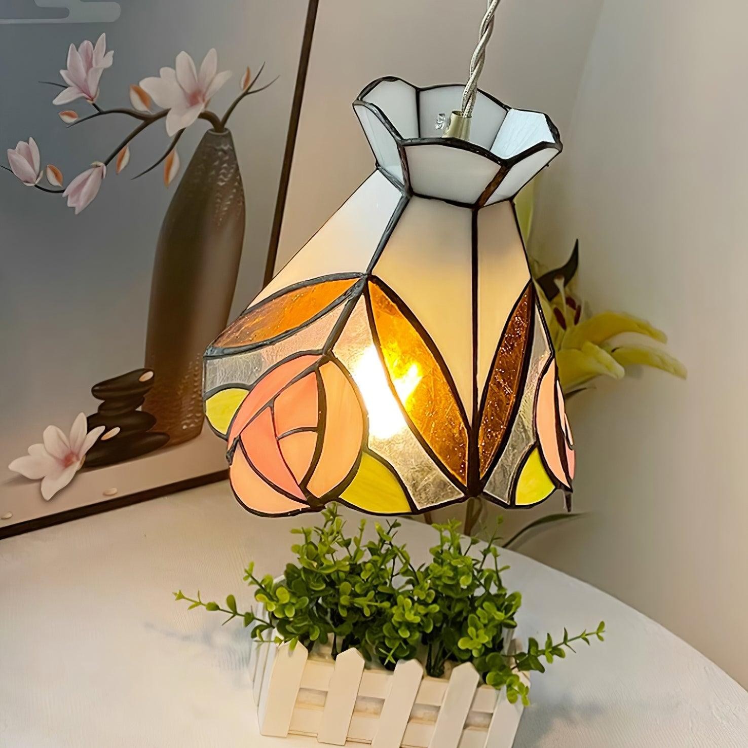 French Retro Rose Stained Glass Pendant Lamp K701