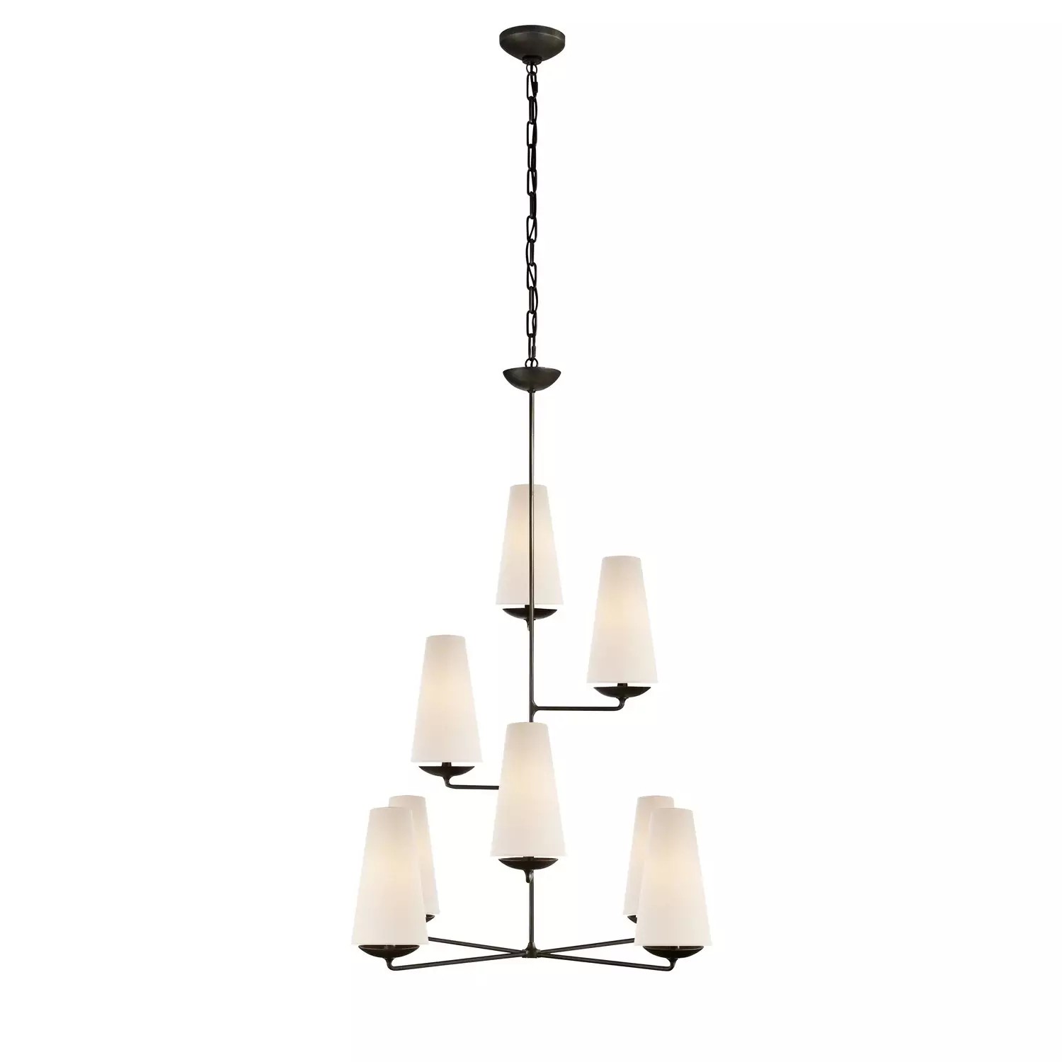 VertiFount Vertical Cascading Chandelier - Multi-Level Linen Shades For Stairwells & Vaulted Ceilings K1199