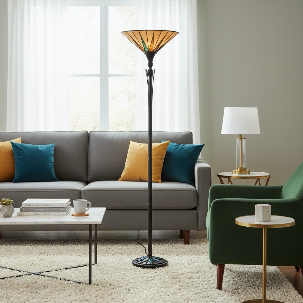 TF Dark Star Stained Glass Star Pattern Floor Lamp - Tiffany Style Uplighter for Living Rooms K1998
