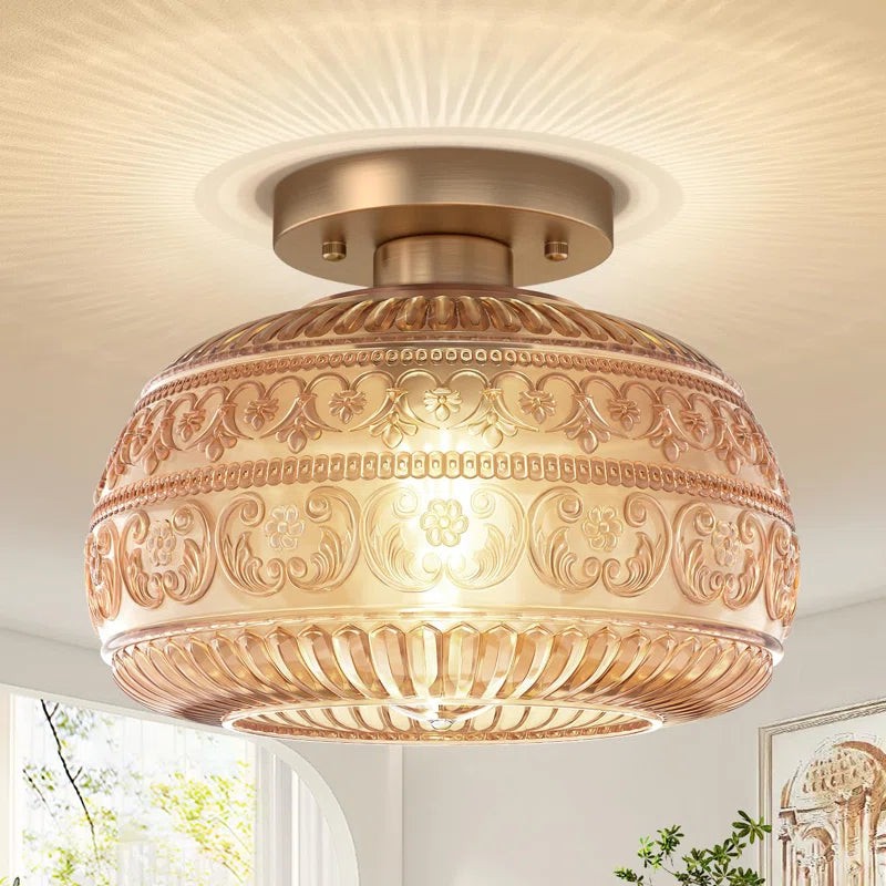 Lurex Floral Pattern Glass Ceiling Lamp - Classic Design Light for Dining Room K838