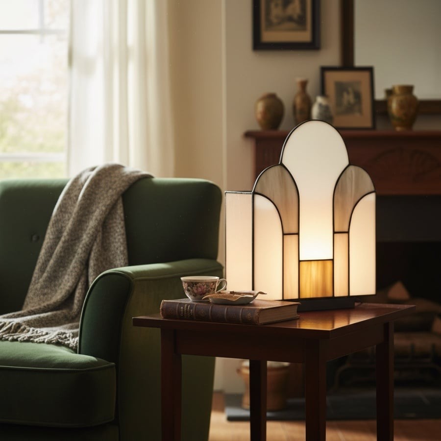 Kelsar Stained Glass Art Deco Table Lamp - Elegant Indoor Accent Light for Living Room or Entryway K1799