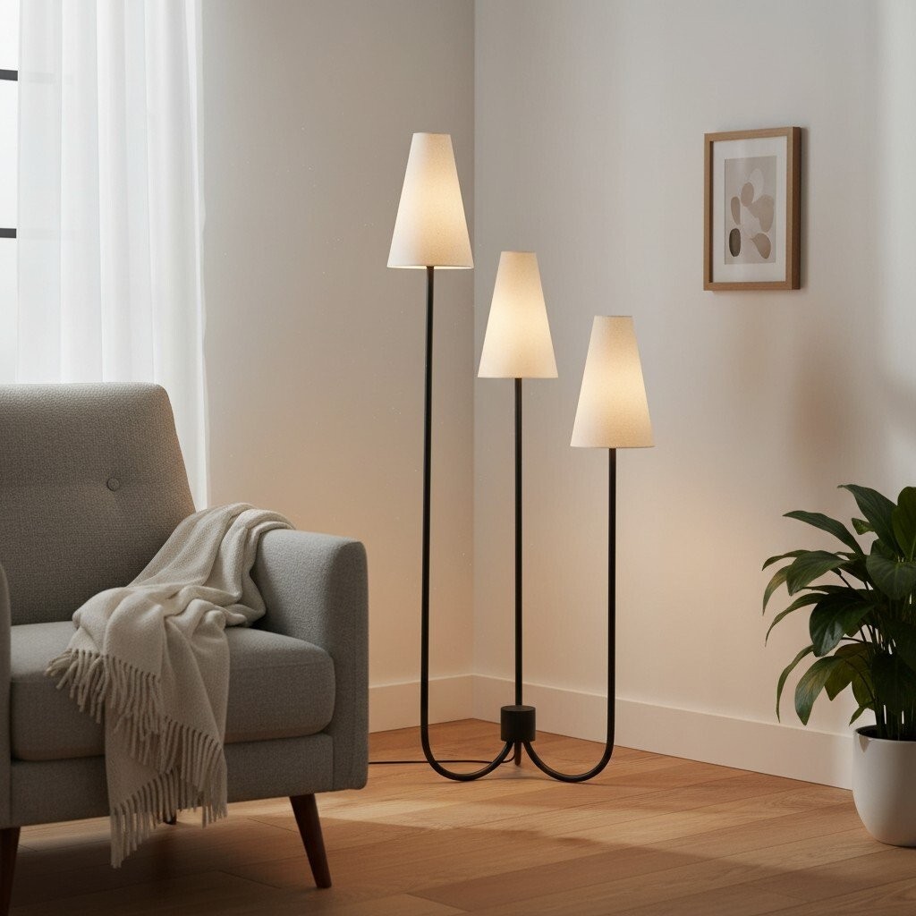 Cordove Three-Tapered Shade Floor Lamp - Modern minimalist Metal Fabric Light for Living Room K1626