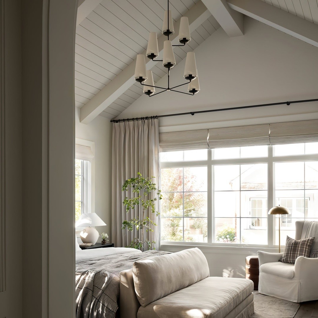 VertiFount Vertical Cascading Chandelier - Multi-Level Linen Shades For Stairwells & Vaulted Ceilings K1199