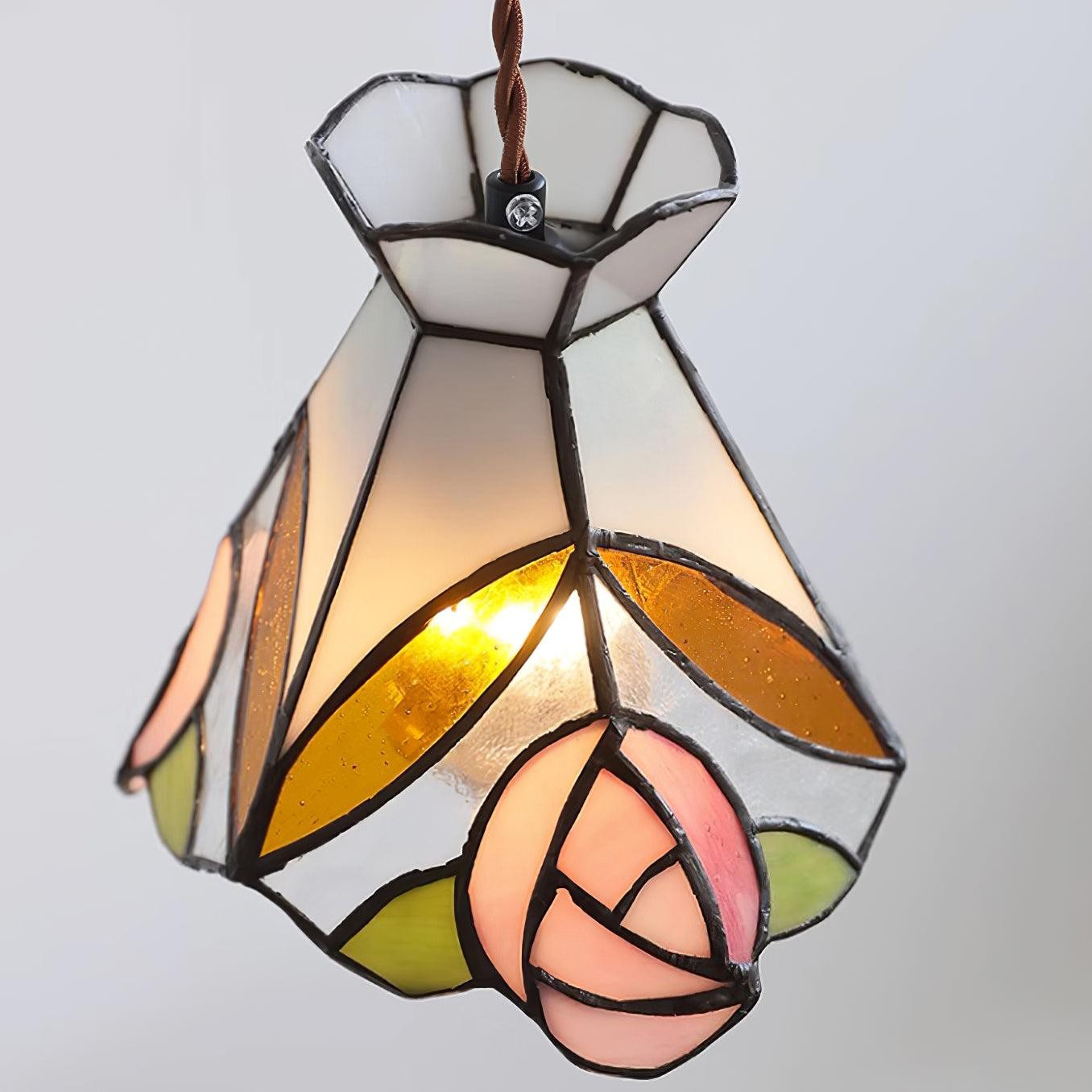 French Retro Rose Stained Glass Pendant Lamp K701
