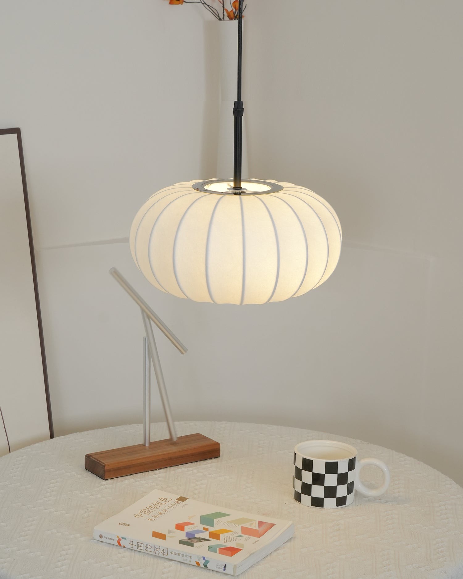 Simple Wabi-sabi White Lantern Fabric Pendant Lamp K744