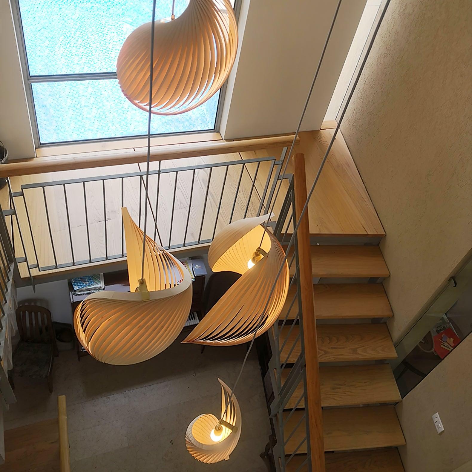 Nautilus Wing Wood Veneer Pendant Light