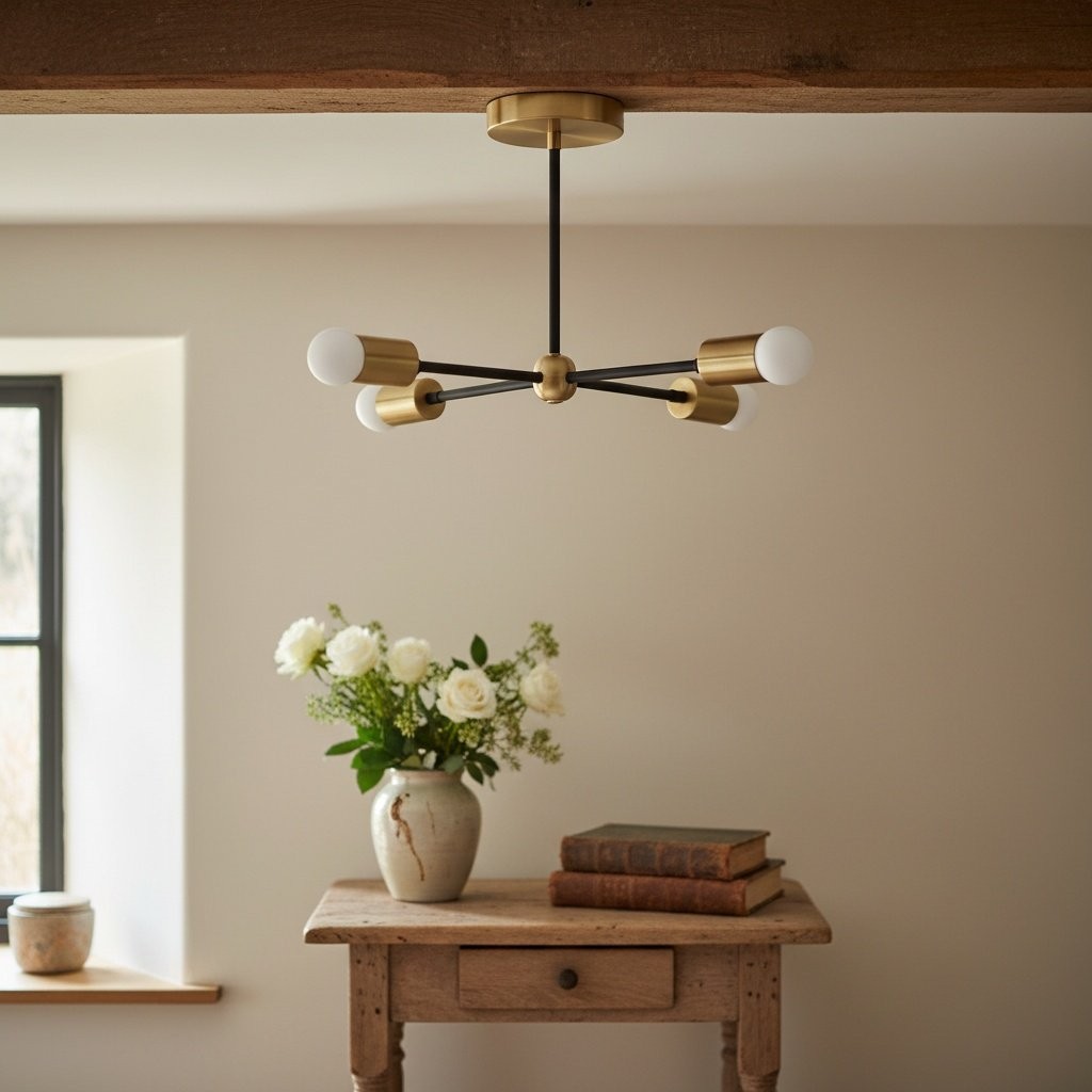 Mobilux Line Mid Century Gold Sputnik Chandelier - Geometric Brass Fixture K1445