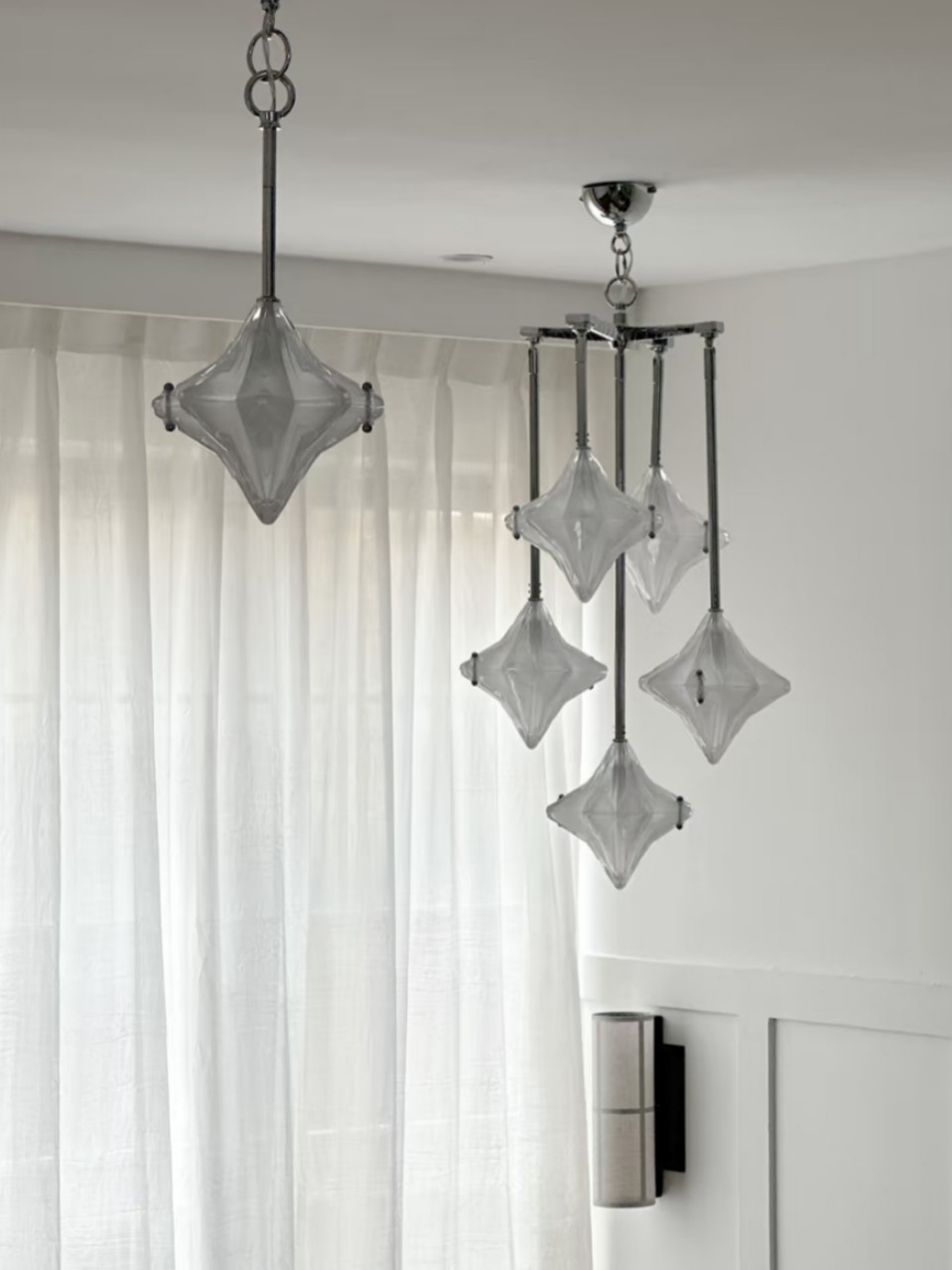 Art Deco Astris Star Chandelier - Frosted Glass Deco Fixture for Dining Room K1564