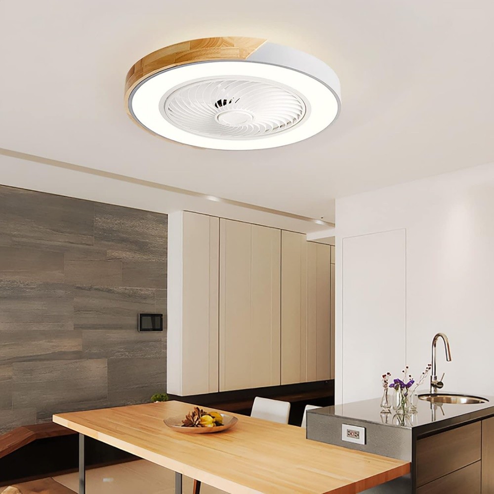 Scandinavian Wooden Round Led Ceiling Fan Light K1110