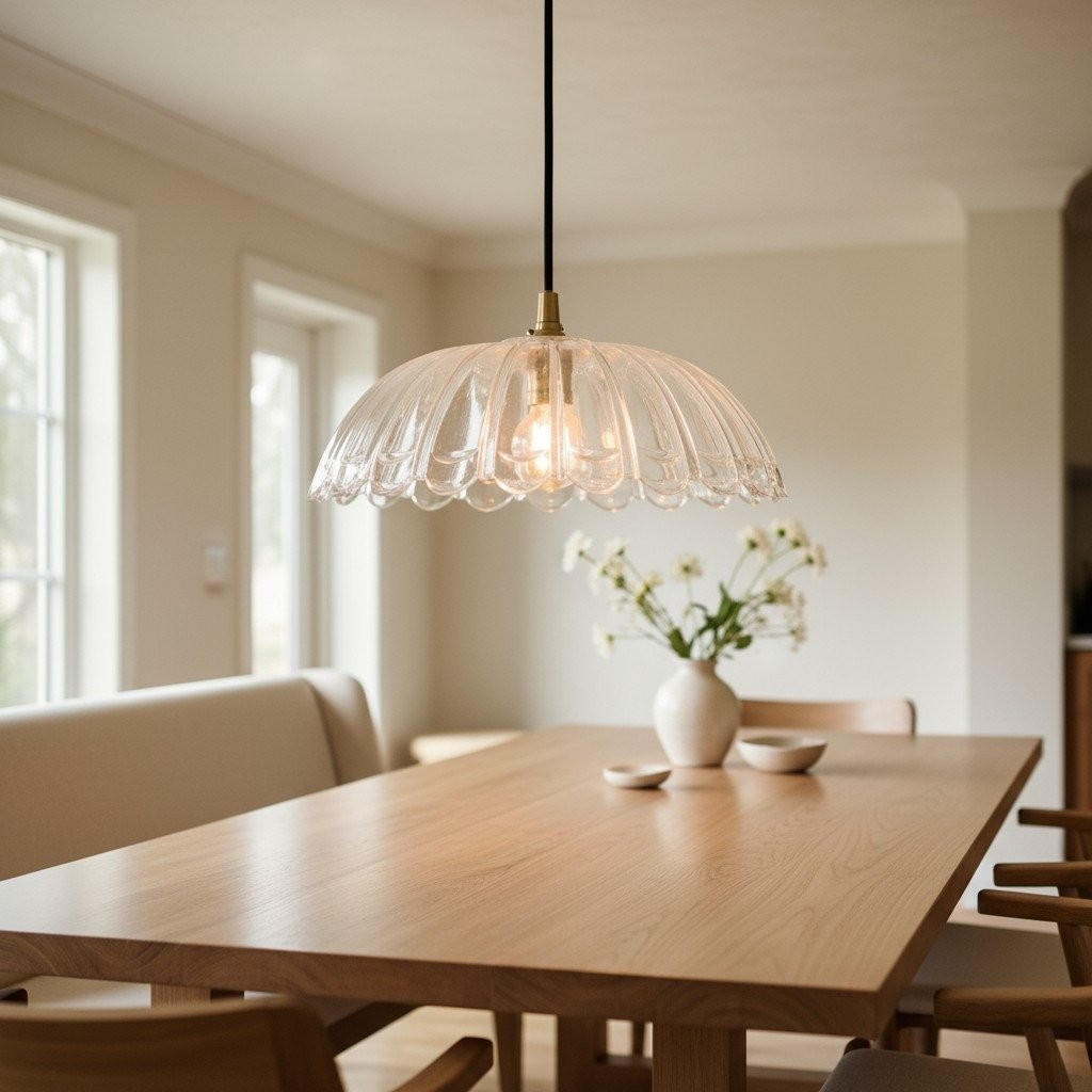 Floriaxis Floral Glass Pendant Light - Floral Glass Shade with Braided Cable for Kitchen K1928