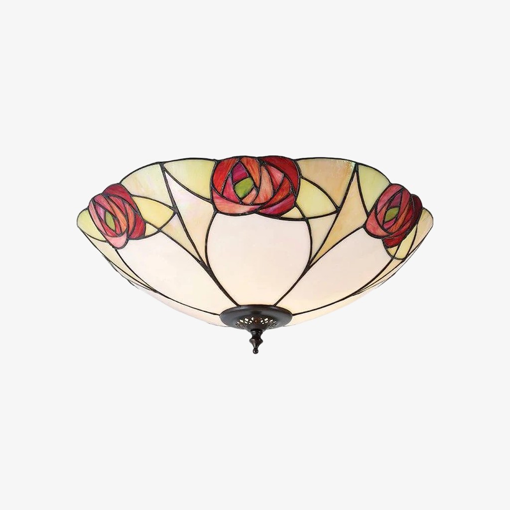 TF Ingram Handcrafted Stained Glass Ceiling Lamp - Vintage Art Deco Tiffany Light for Dining Room K1992