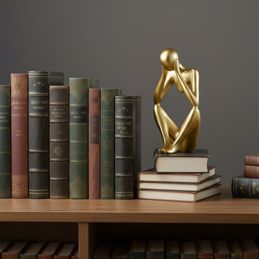 Floxo Artistic Desk and Shelf Figurine - Thinker and Lazy Dog Design for Bookshelves and Tables K2361
