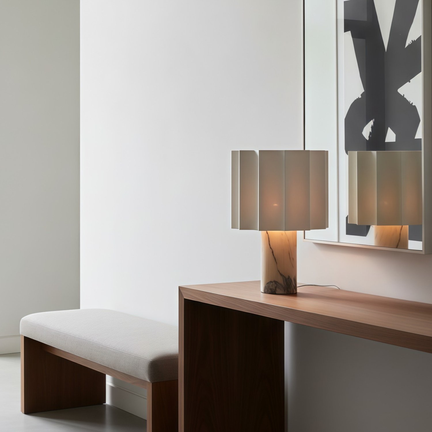 Cavilon Soft Ambient Table Lamp - Stylish Fan Shaped Shade with Marble Base K2053