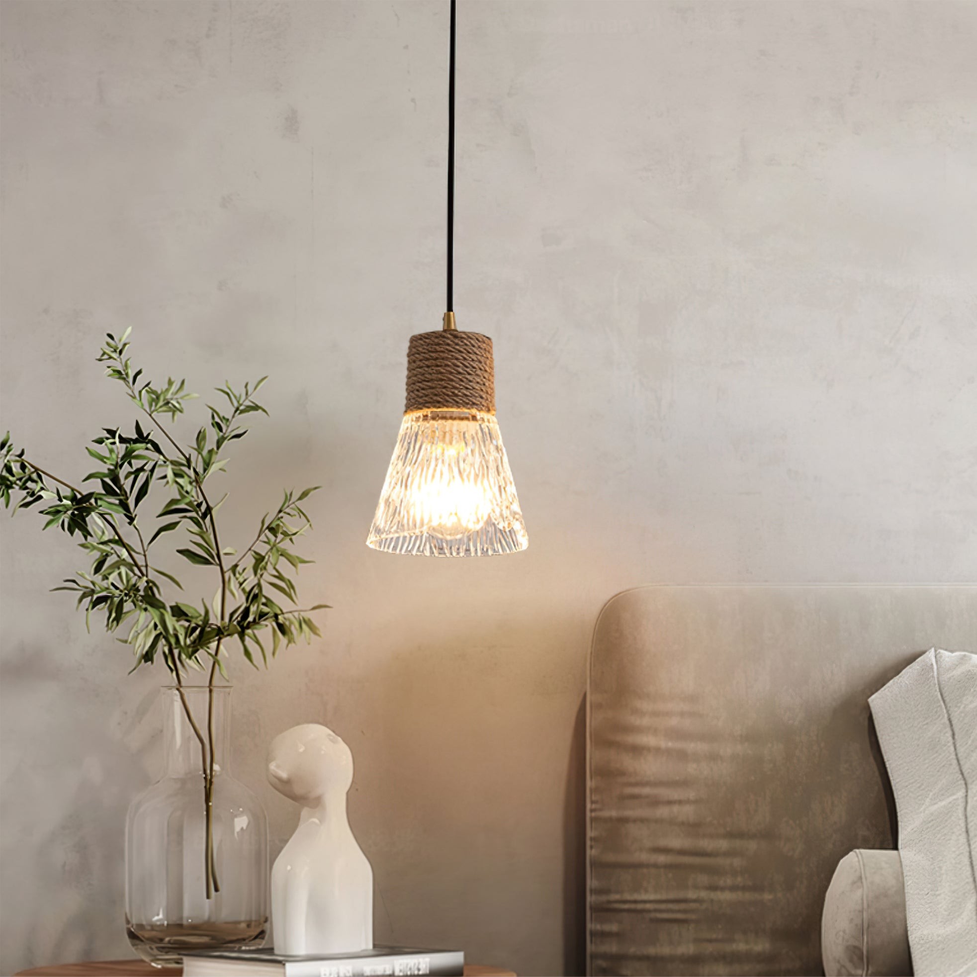 Hemp Rope Glass Pendant Lamp K1031
