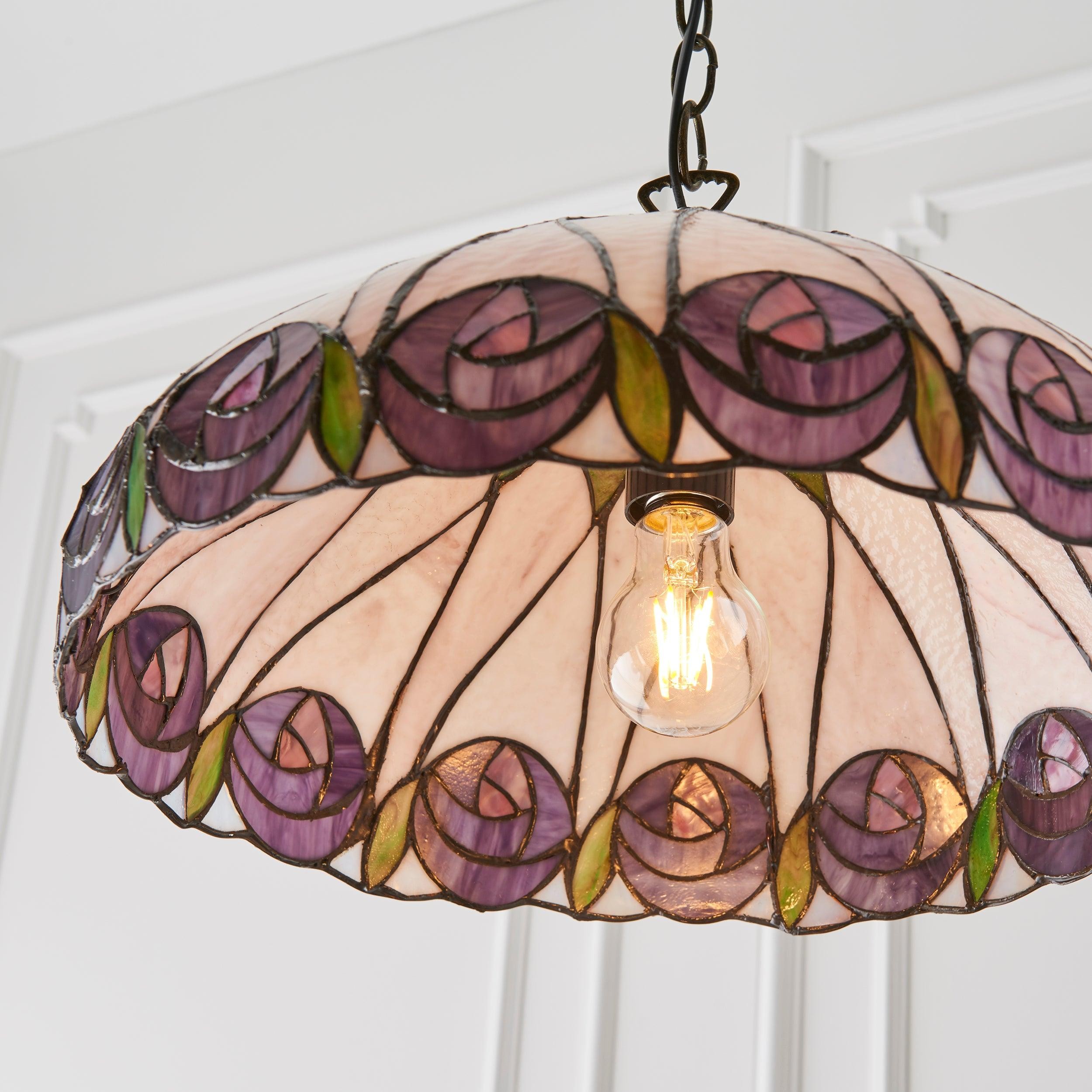 TF Hutchinson Tiffany Glass Pendant Light with Artistic Mosaic Design for Dining and Living Spaces K1924