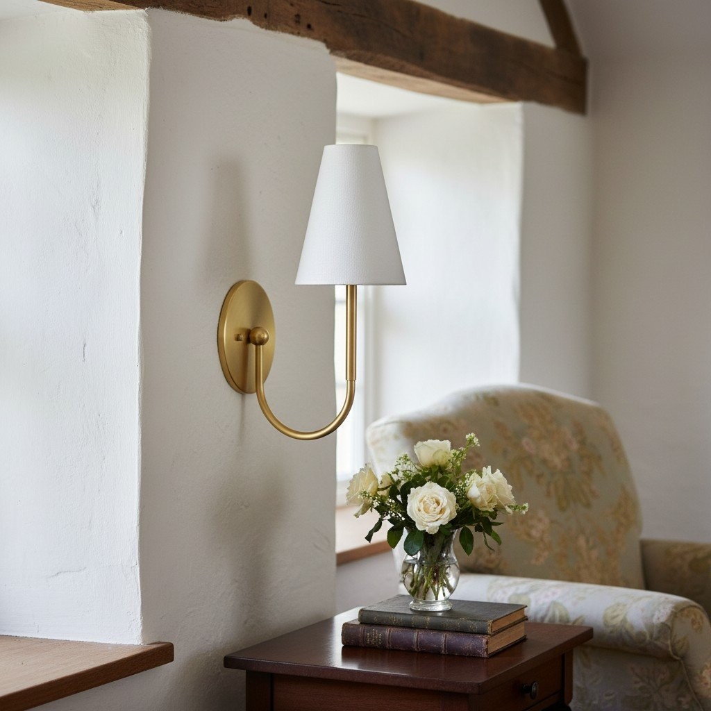 Curva Metal Collection Traditional Wall Light - Brass Finish with Shade K1535