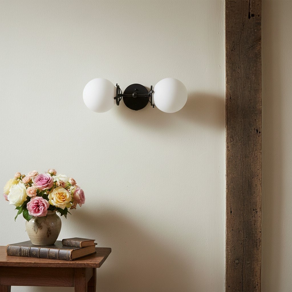 Lumio Globe Art Deco Vanity Light -  Opal Globe Bathroom Sconce K1444