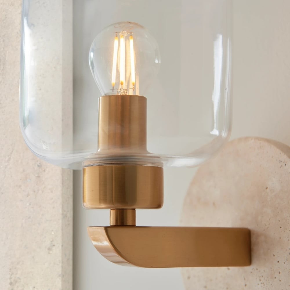 Korlisse Modern Marble Wall Light - Vintage Brass & Clear Glass Accent for Living Room and Hallway K1918