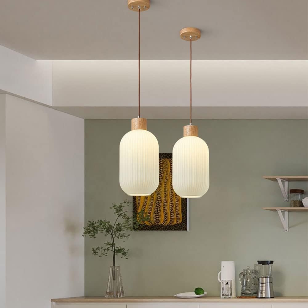 Nordic White Lantern-Like Glass Pendant Lamp K546