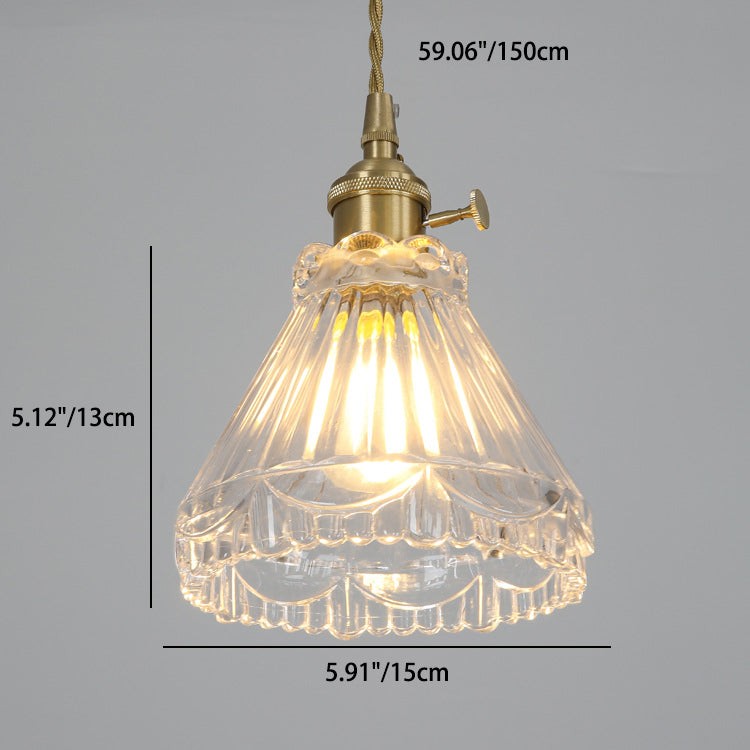 Traditional Japanese Brass Walnut Glass Ceramic Cylinder Conic Flower Bowl 1-Light Pendant Light For Dining Room K1280