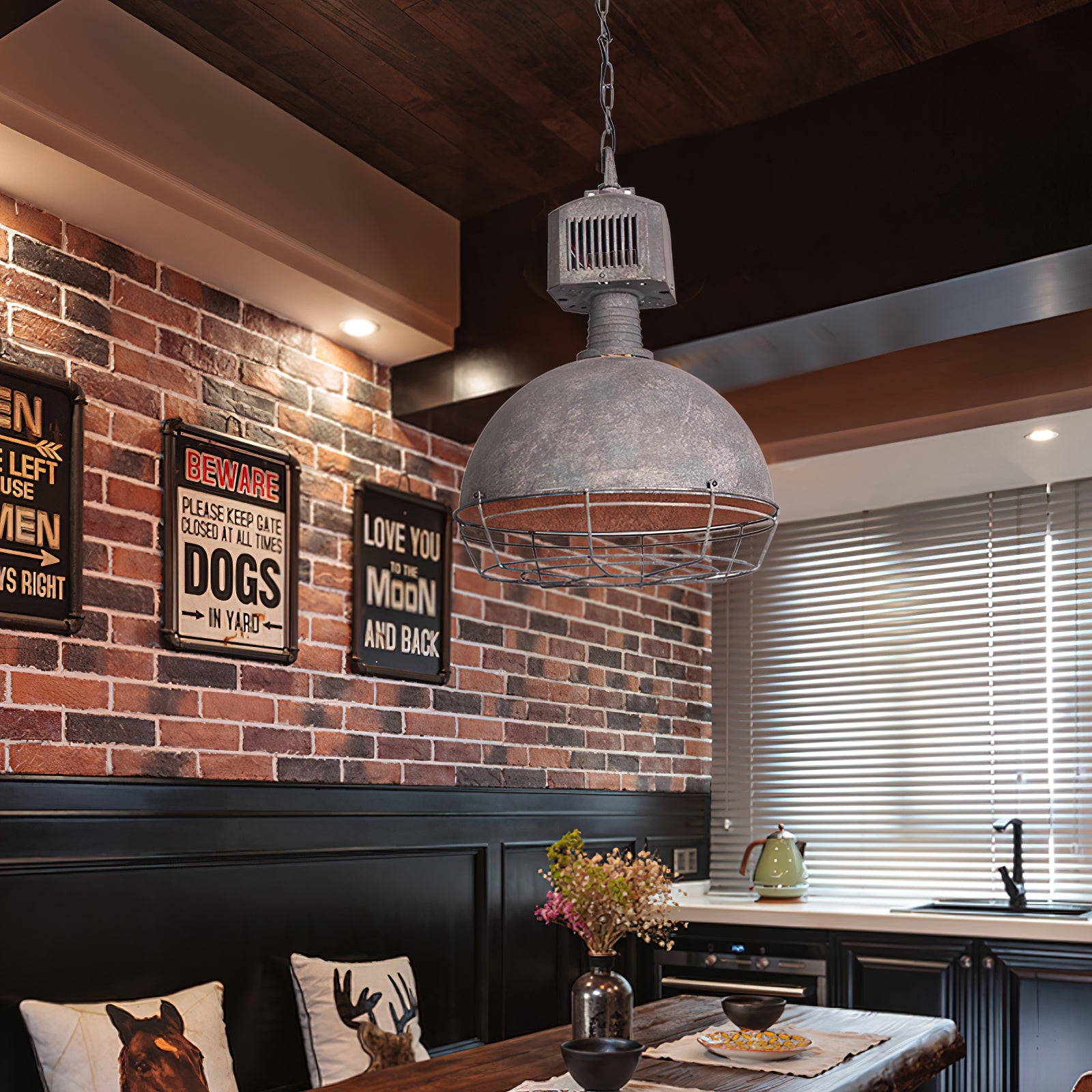 Caged Industrial Metal Pendant Light D469