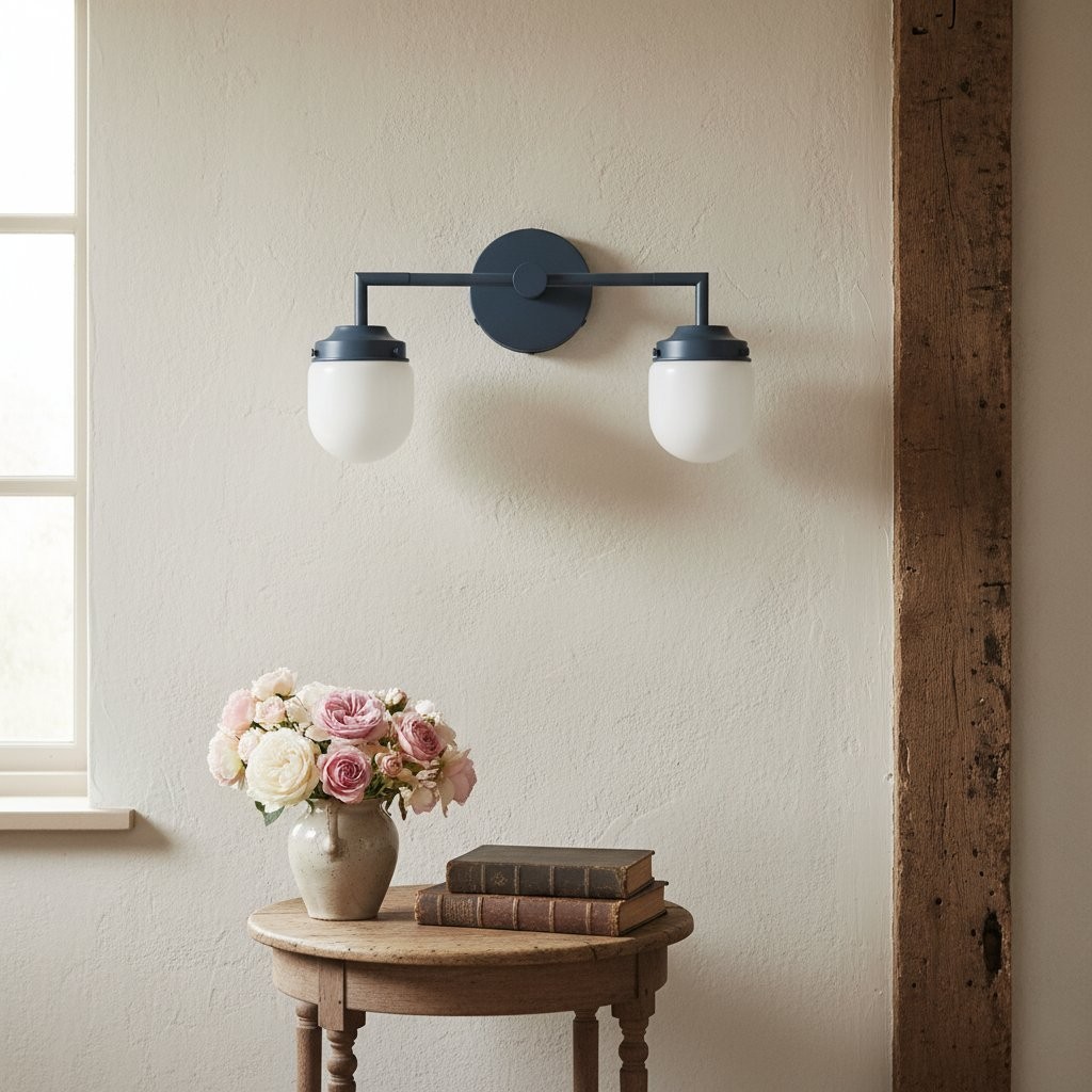 Opalume Double Glass Vanity Light - Retro Industrial Bathroom Wall Lamp K1424