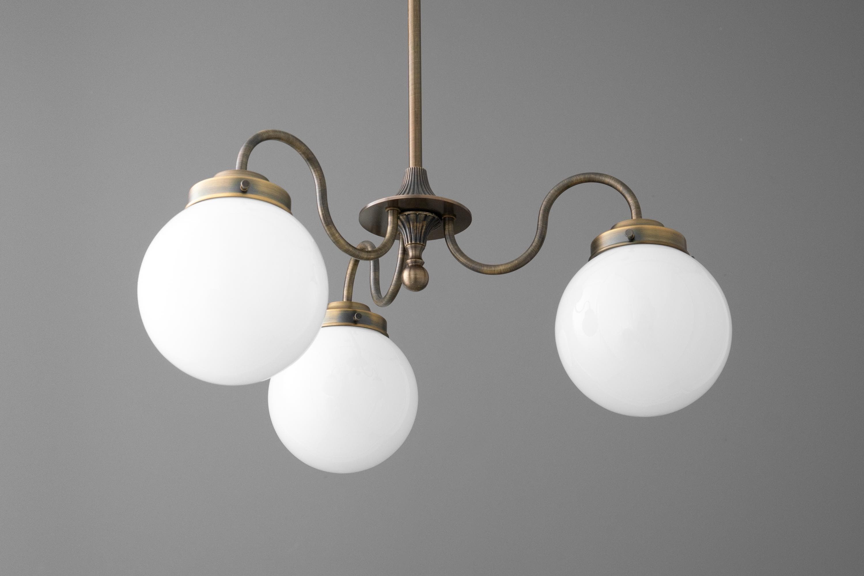 Glorica Glass Vintage Globe Chandelier - Brass 3-Light Frosted Glass Hanging Fixture K1496