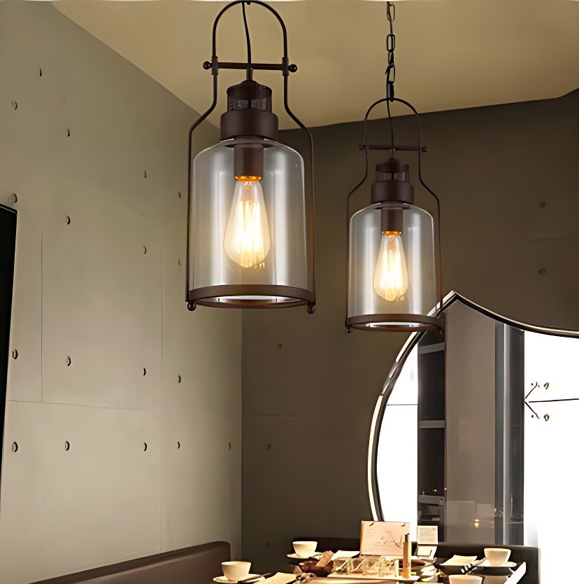 Industrial Vintage Iron Glass Jar 1-Light Pendant Light K843