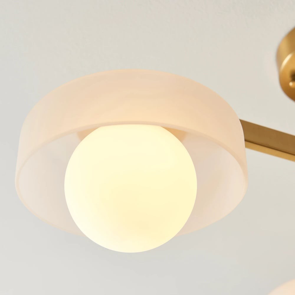Zirvos Pendant with Frosted Opal Globes and Brushed Brass Frame for Living Room K1905