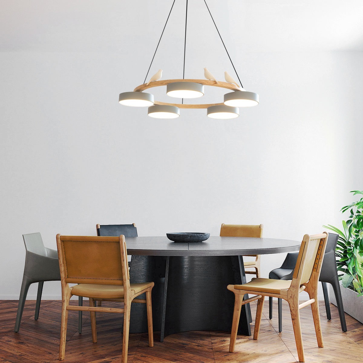 Nordic Wooden Bird Creative Round Chandelier K789