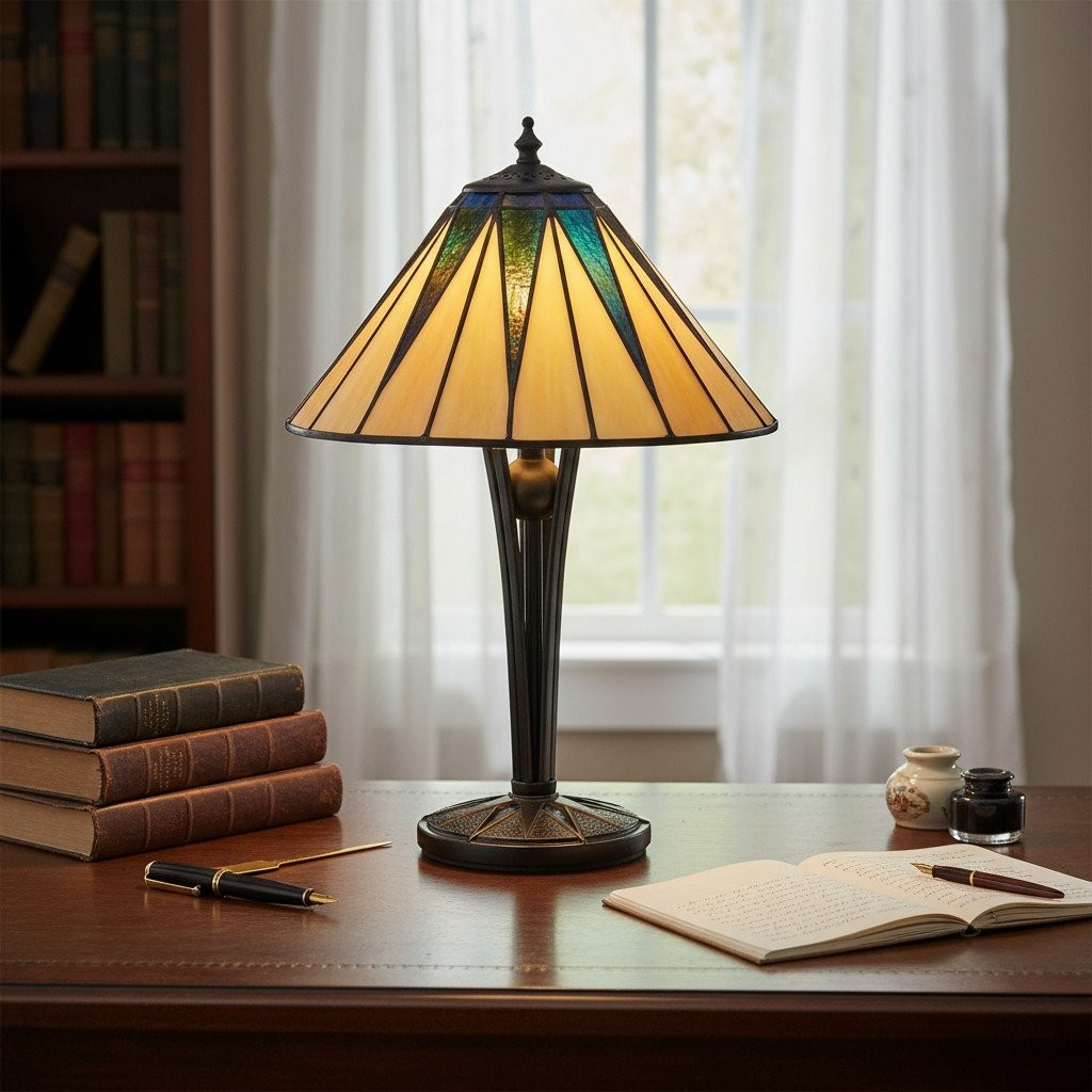TF Dark Star Tiffany Style Geometric Shade Table Lamp for Bedroom and Accent Lighting K1943